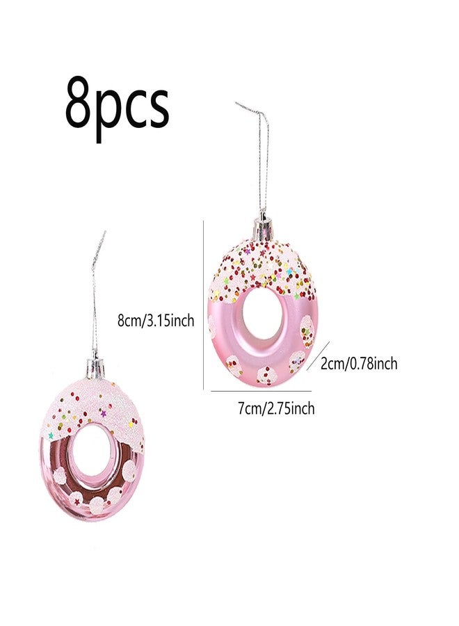 DAHI 8pcs Donut Christmas Ornament Set Candy Donut Hanging Ornaments Candy Donut Pendant Christmas Tree Hanging Ornament for Holiday Party Supplies (Pink) - Image 2